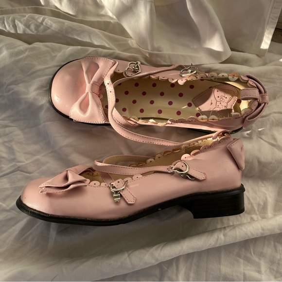 Pink Strappy Ballet Flats with Bows - Picture 5 of 8